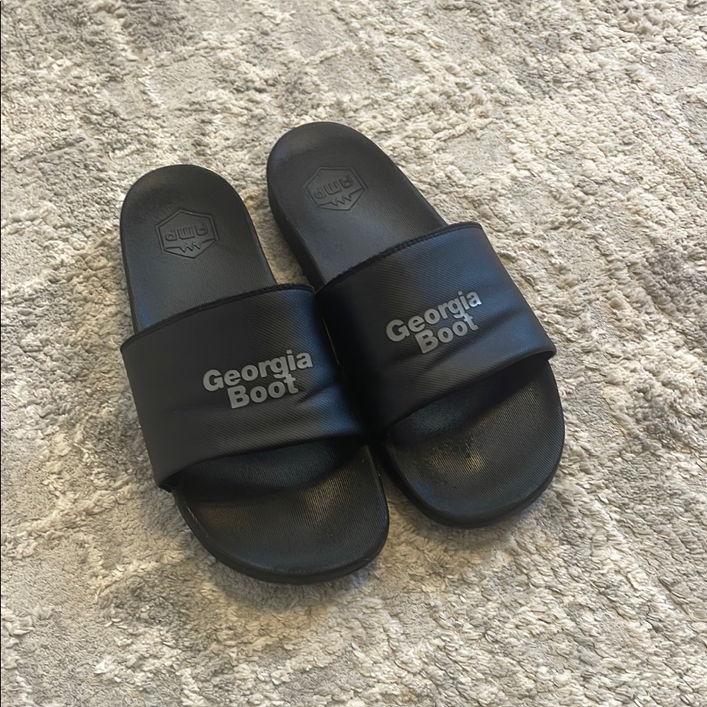 Georgia Boot Black Slide Sandals with Textured Footbed